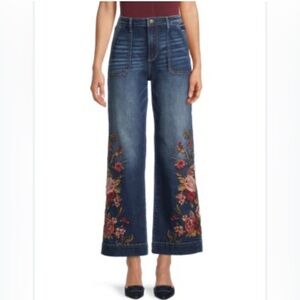 DRIFTWOOD Blue Floral Embroidered Flare Jeans